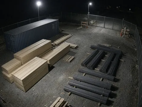 Live video monitoring of construction materials laydown areas for construction site security camera monitoring