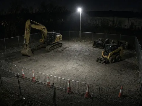 Equipment yard video monitoring of staged heavy machinery for remote security camera monitoring