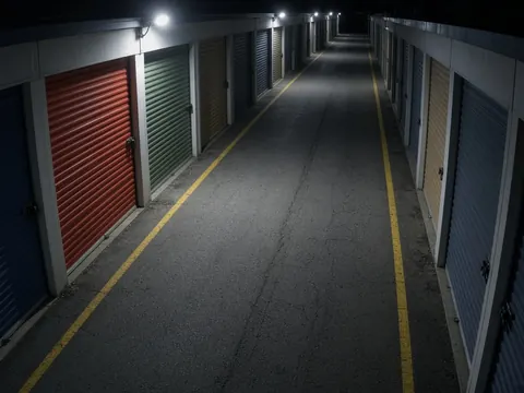 Storage facility video monitoring of unit rows for remote security camera monitoring