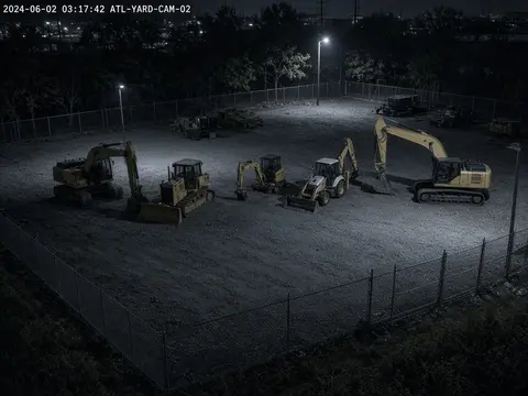 Remote video monitoring of an after-hours equipment yard near Atlanta for live security camera monitoring