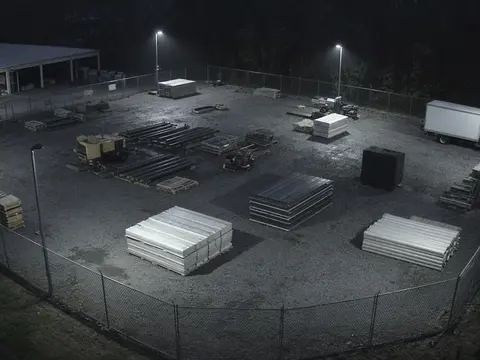 Remote video monitoring of an after-hours construction materials yard near Charlotte for live security camera monitoring