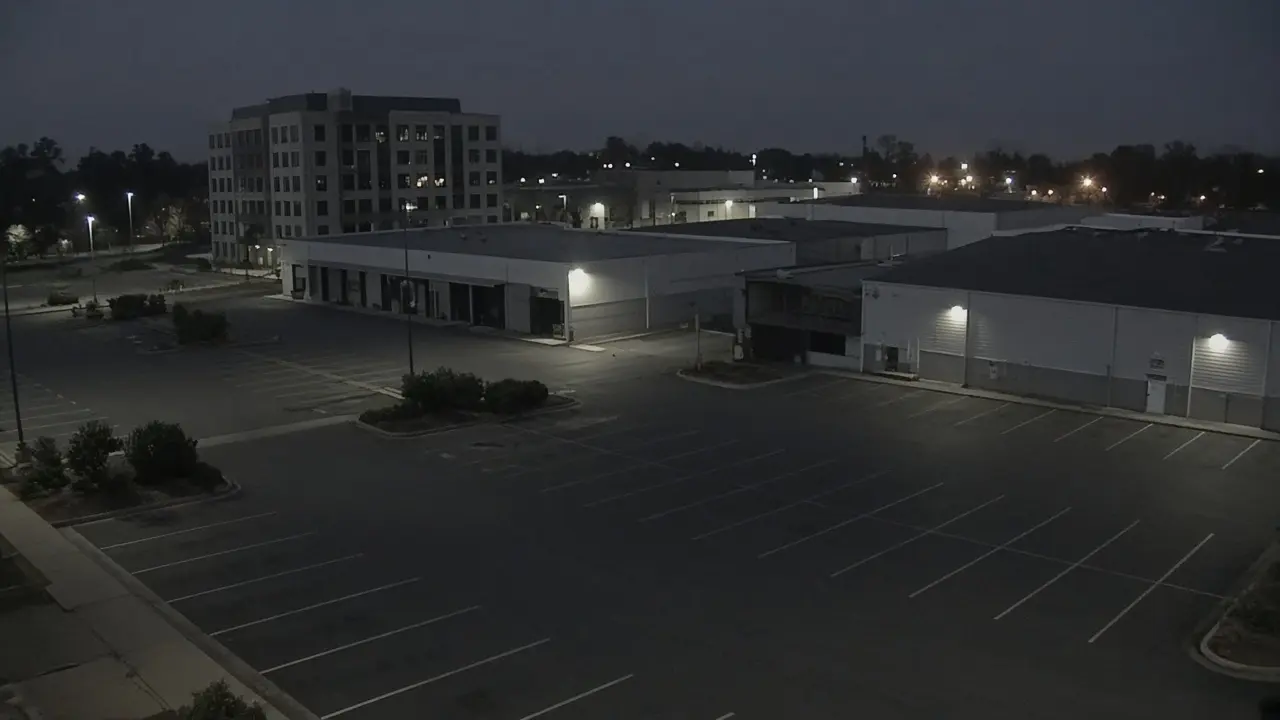 Remote video monitoring CCTV view of a Charlotte North Carolina commercial property at night for live security camera monitoring