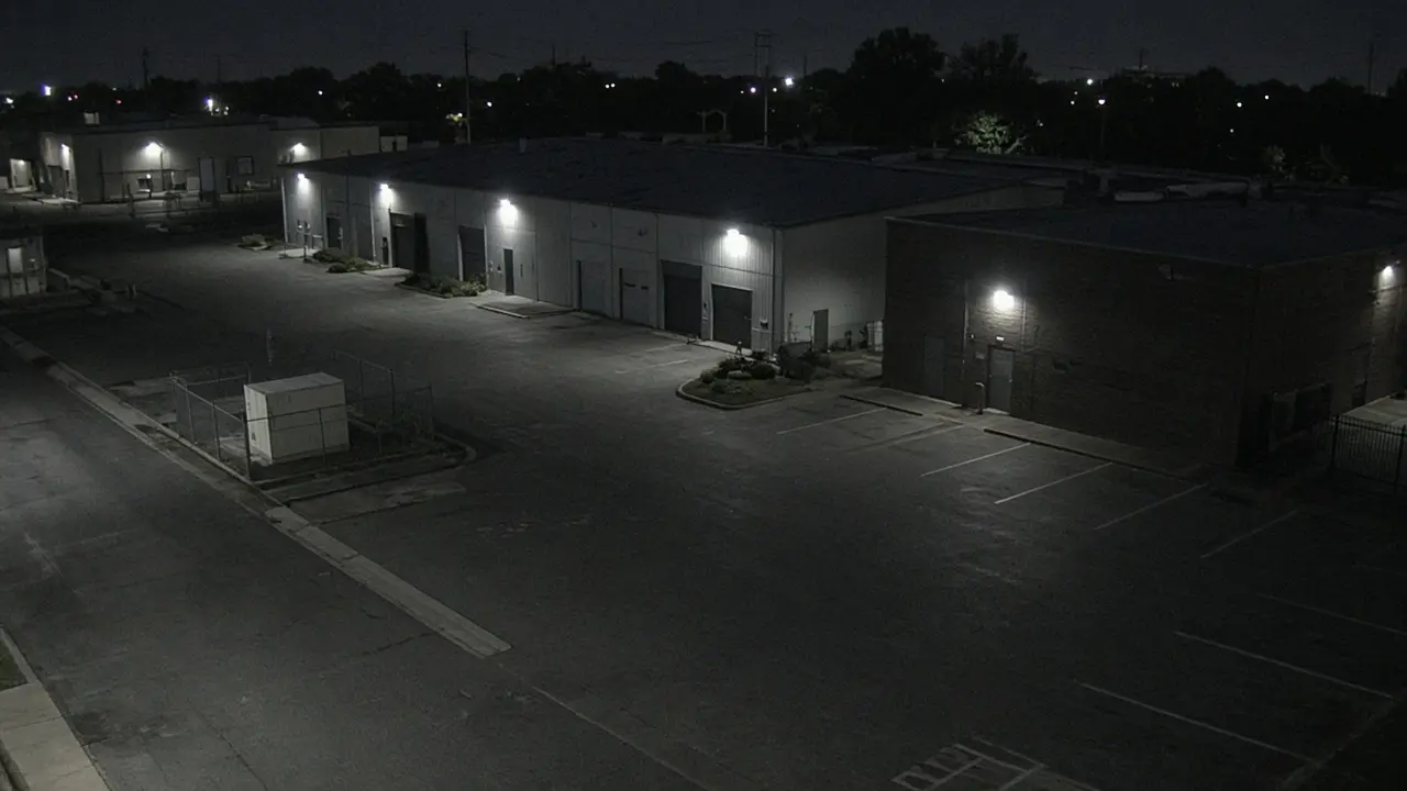 Remote video monitoring CCTV view of a Nashville Tennessee commercial property at night for live security camera monitoring