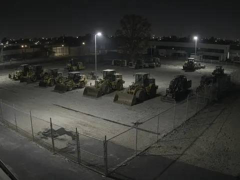Remote video monitoring of an after-hours equipment yard near San Antonio for live security camera monitoring