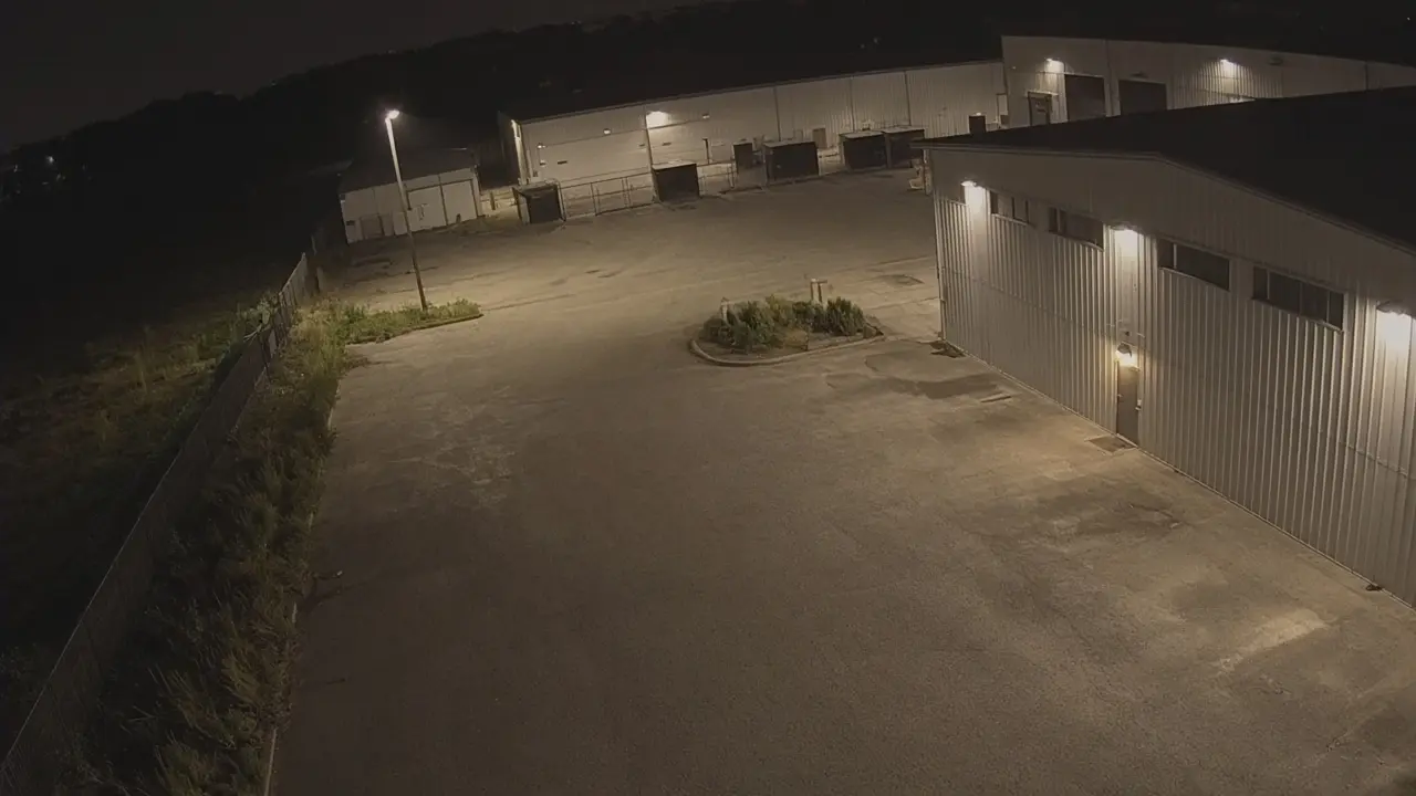Remote video monitoring CCTV view of a San Antonio Texas commercial property at night for live security camera monitoring