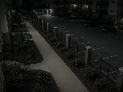 Live security camera monitoring of an apartment parking facility after hours for remote video monitoring