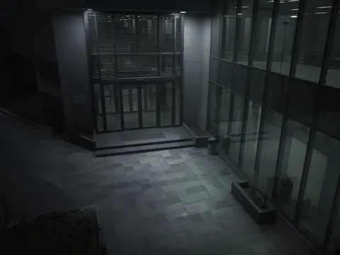 Business security camera monitoring of an office corridor after hours for remote video monitoring and live security camera monitoring