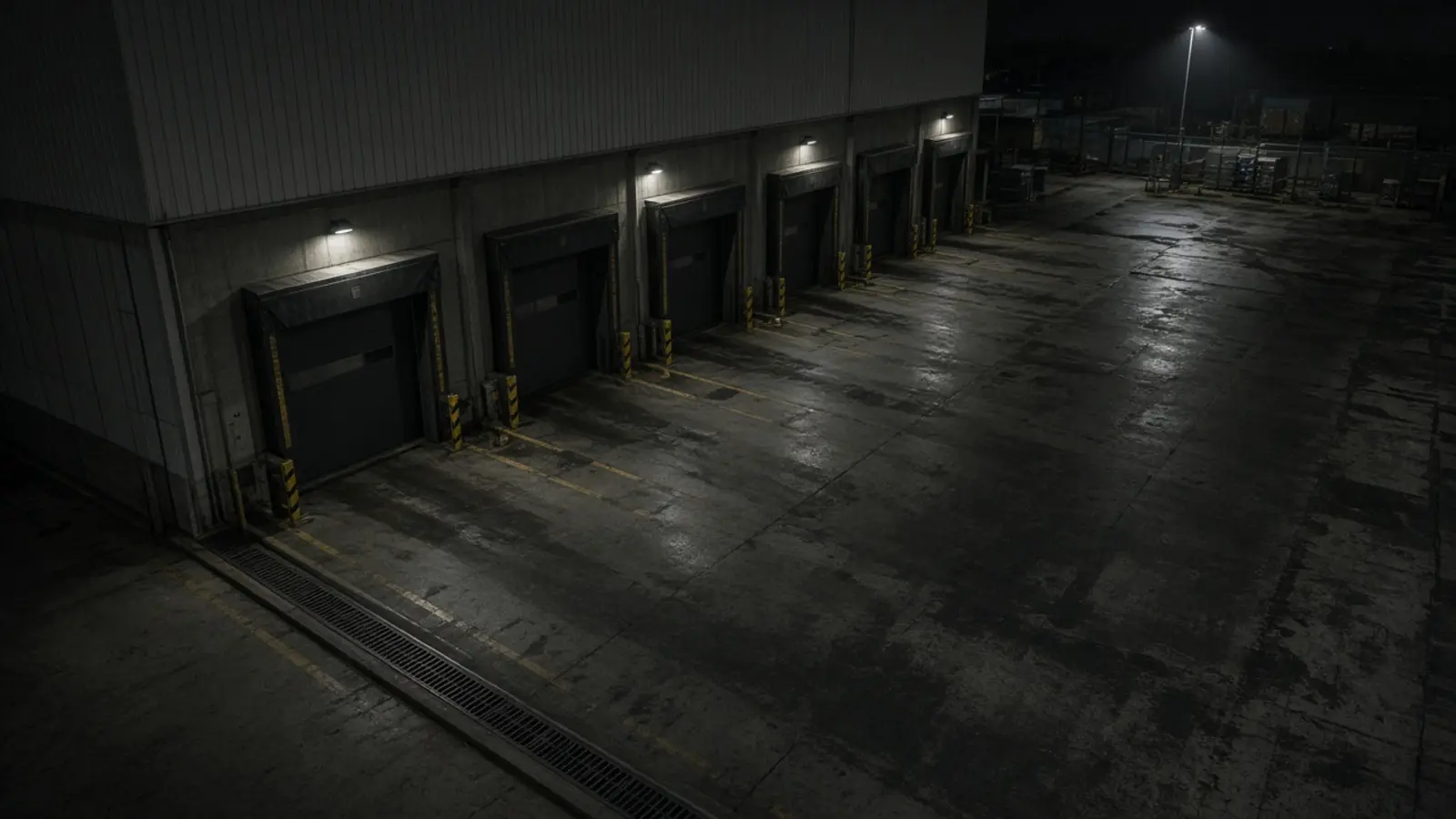 Business video monitoring CCTV view of a commercial property at night for remote video monitoring and live security camera monitoring
