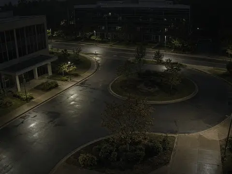 Commercial security camera monitoring view of an after-hours commercial property for live security camera monitoring