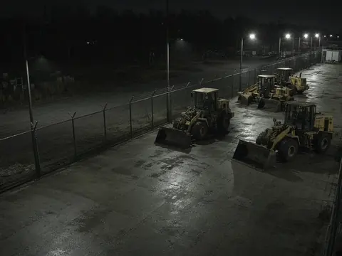Equipment yard security monitoring of parked heavy machinery for remote video monitoring and live security camera monitoring