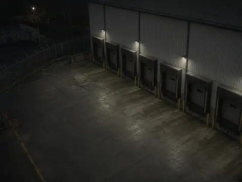 Industrial security camera monitoring of a quiet manufacturing loading area for remote video monitoring and live security camera monitoring