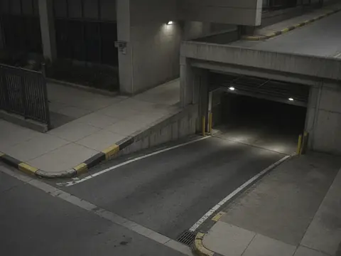 Live security camera monitoring of an office parking area after hours for remote video monitoring