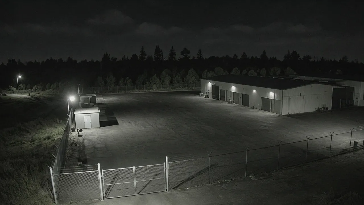 Remote security camera monitoring for businesses CCTV view of a commercial site at night for remote video monitoring and live security camera monitoring