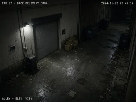 Retail security camera monitoring of a quiet storefront entrance for remote video monitoring and live security camera monitoring