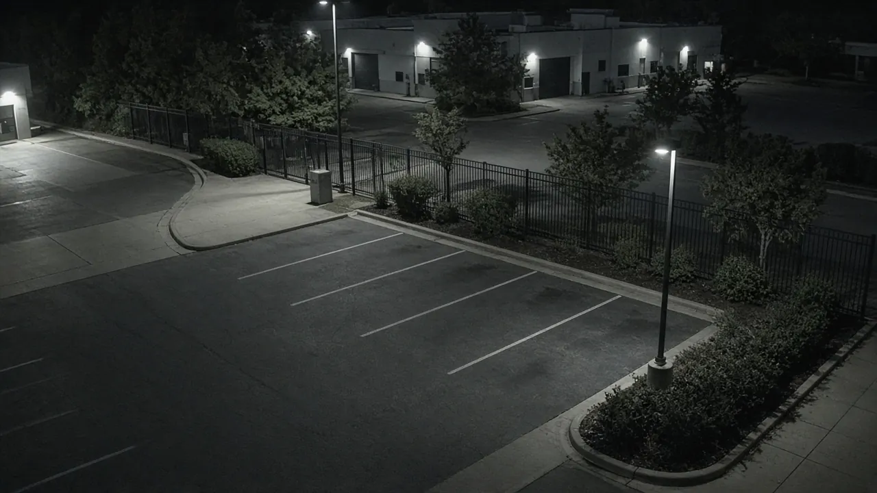 Remote video surveillance monitoring CCTV view of a commercial property after hours for remote video monitoring and live security camera monitoring