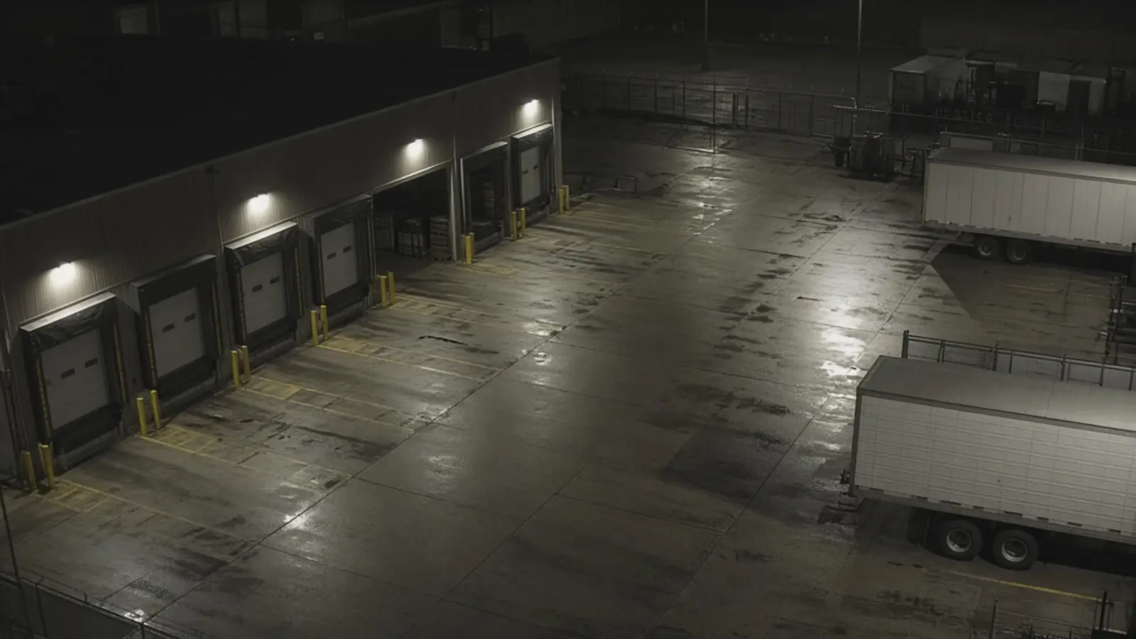Security camera monitoring CCTV view of a commercial property at night for remote video monitoring and live security camera monitoring