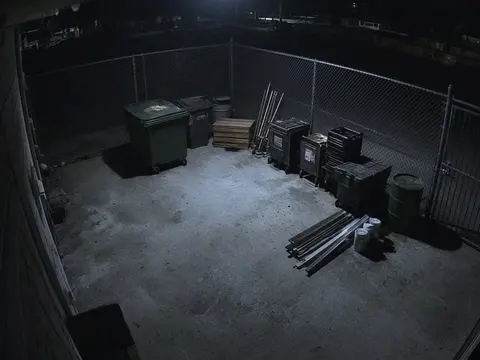 Security camera monitoring view of an after-hours equipment yard for live security camera monitoring