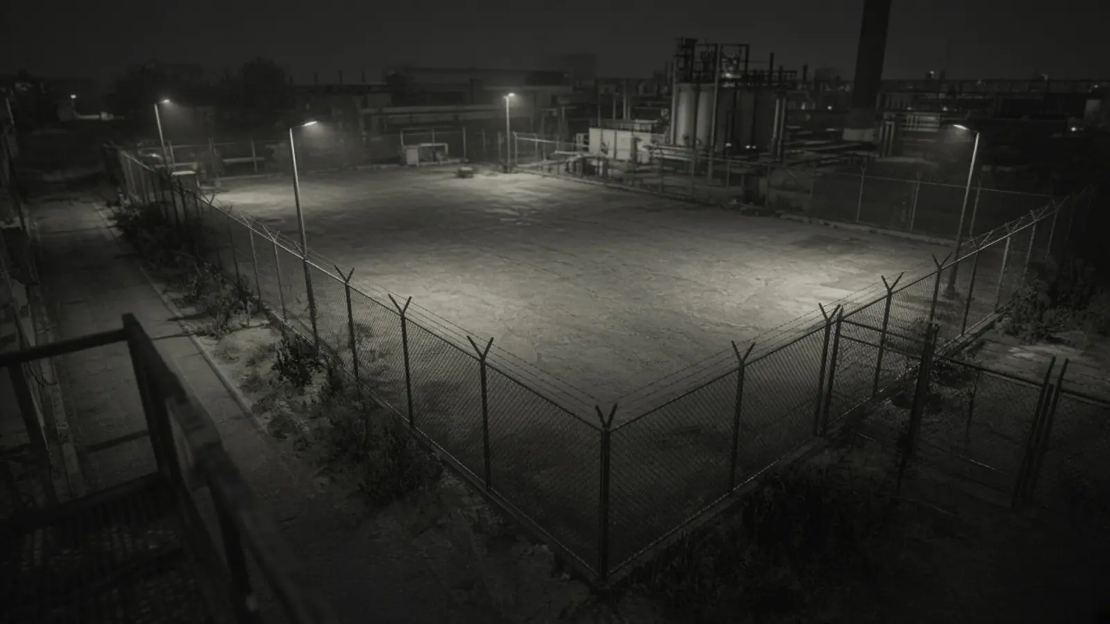 Security monitoring services CCTV view of a commercial property at night for remote video monitoring and live security camera monitoring
