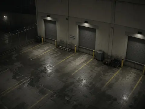 Live security camera monitoring of a quiet warehouse receiving bay for remote video monitoring